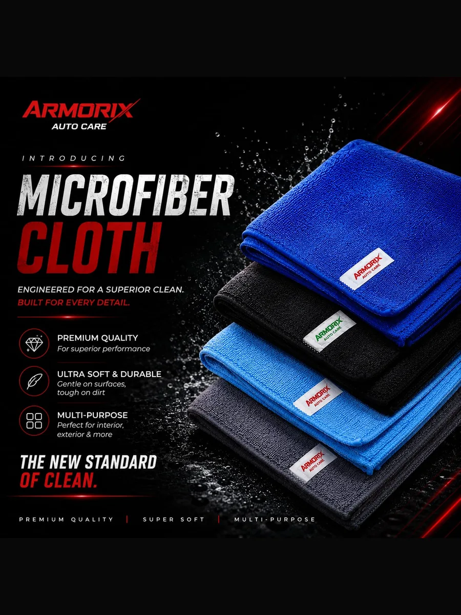 Armorix microfiber cloth range in blue, black, sky blue and grey